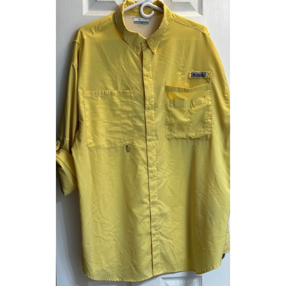 Columbia PFG Bahama II Yellow Long Sleeve Fishing Shirt Mens XXL‎ UPF 30 Vent